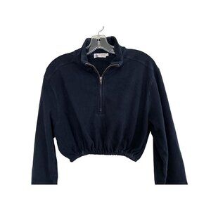 J.CREW Cropped Sweatshirt 1/4 Zip Pullover Navy Blue Cotton Size Large